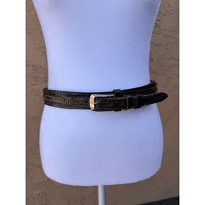 Men's Black Leather Cowboy Belt With White Stitching Good Condition
